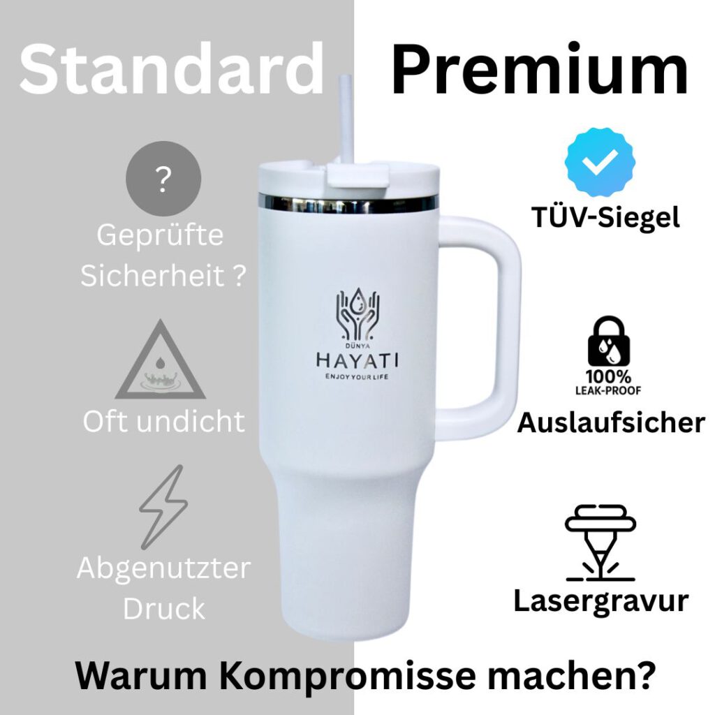 D&uuml;nya Hayati LFGB und T&Uuml;V S&uuml;d zertifizierter Edelstahl Thermobecher